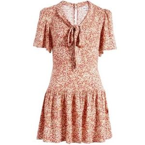 Reformation Adelina Floral Print Mini Dress Short Sleeves Pink Size 6 NWT